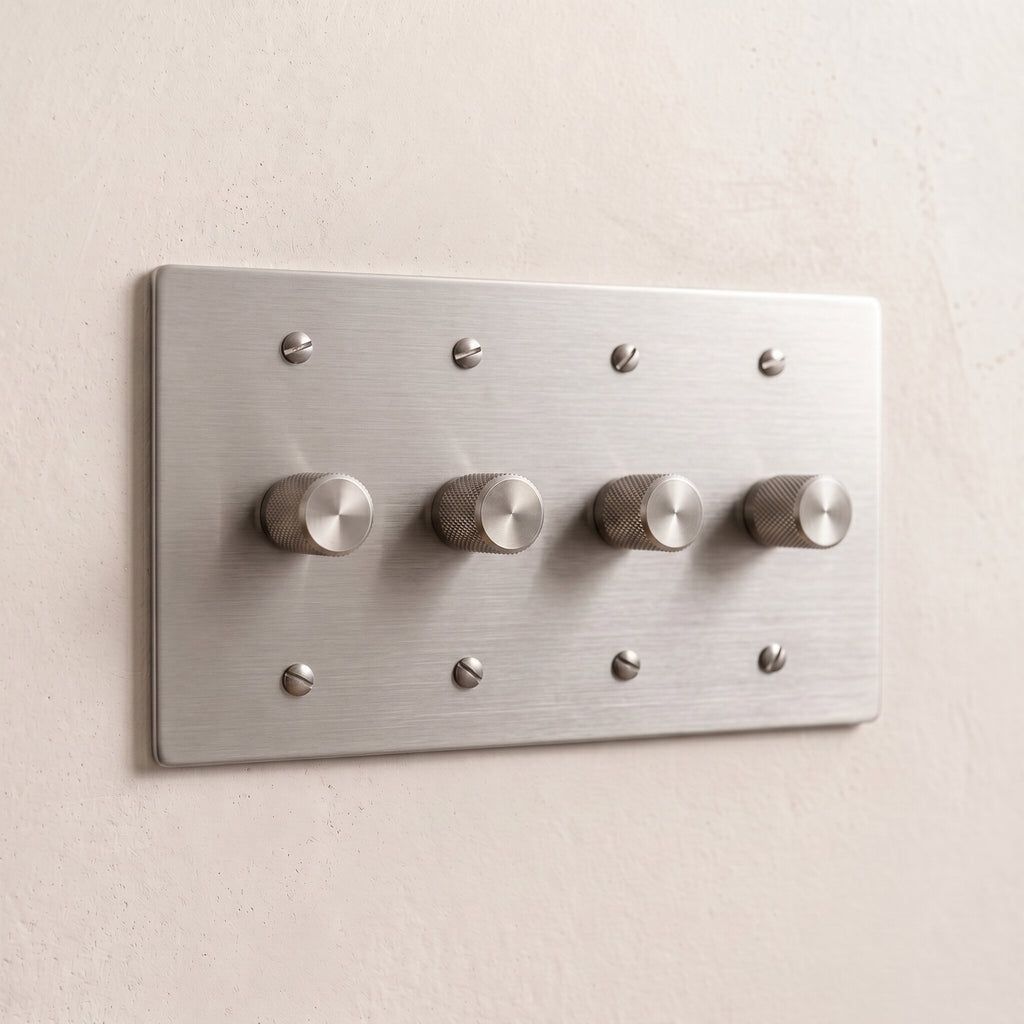 4-Gang Solid Brass Knurled Rotary Dimmer Light Switch