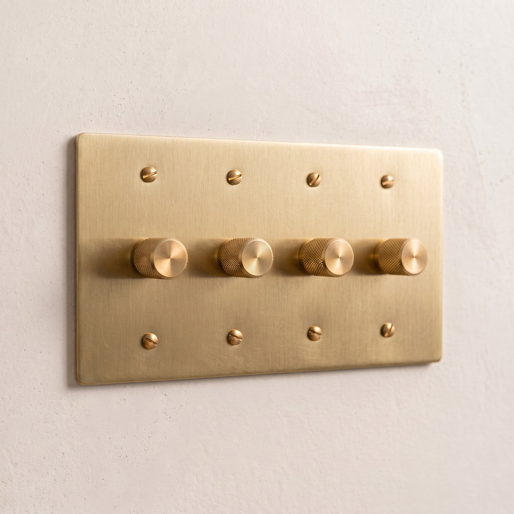4-Gang Solid Brass Knurled Rotary Dimmer Light Switch