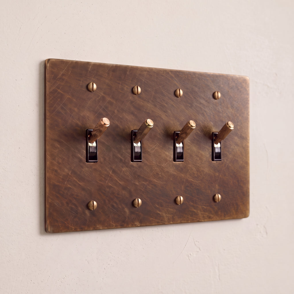 4-Gang Solid Brass Knurled Toggle Light Switch