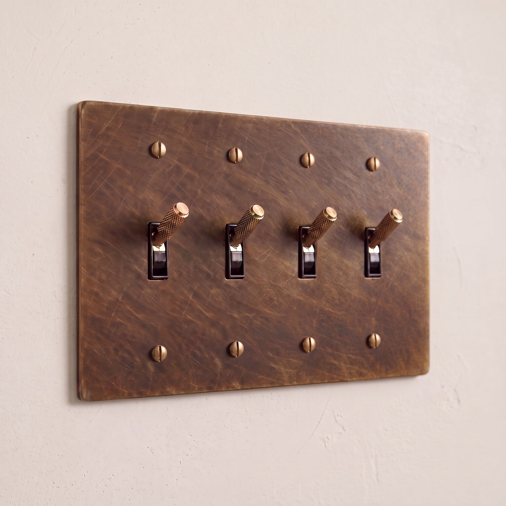 4-Gang Solid Brass Knurled Toggle Light Switch