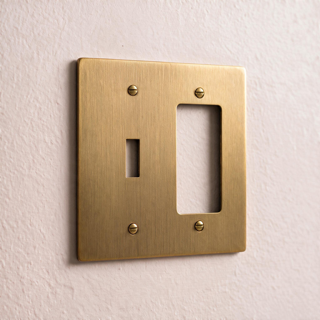 2-Gang Solid Brass Toggle + Outlet Wall Plate