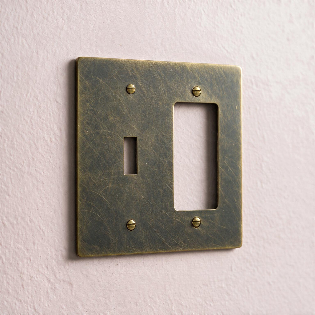 2-Gang Solid Brass Toggle + Outlet Wall Plate