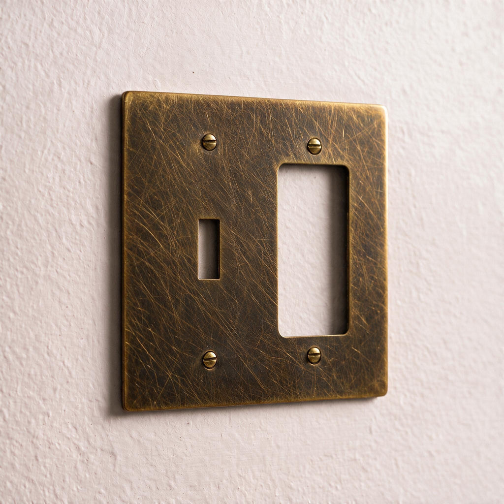 2-Gang Solid Brass Toggle + Outlet Wall Plate
