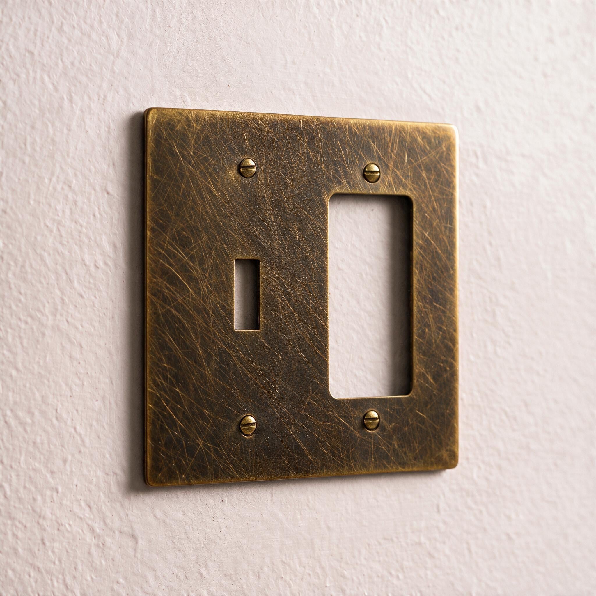 2-Gang Solid Brass Toggle + Outlet Wall Plate
