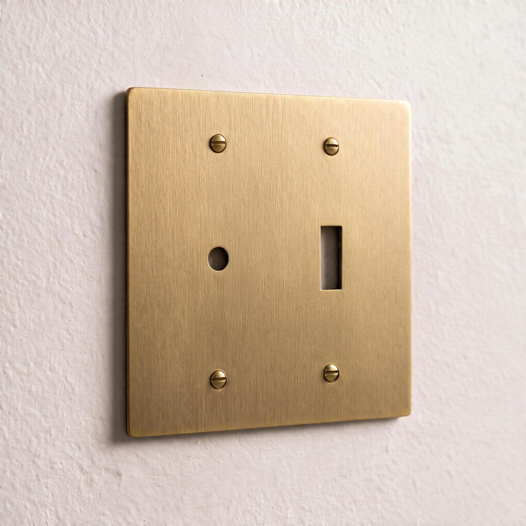 2-Gang Solid Brass Dimmer + Toggle Wall Plate