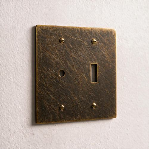 2-Gang Solid Brass Dimmer + Toggle Wall Plate