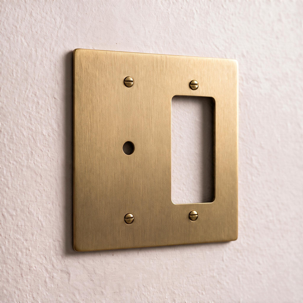 2-Gang Brass Dimmer + Outlet Wall Plate (Rotary + Decorator)