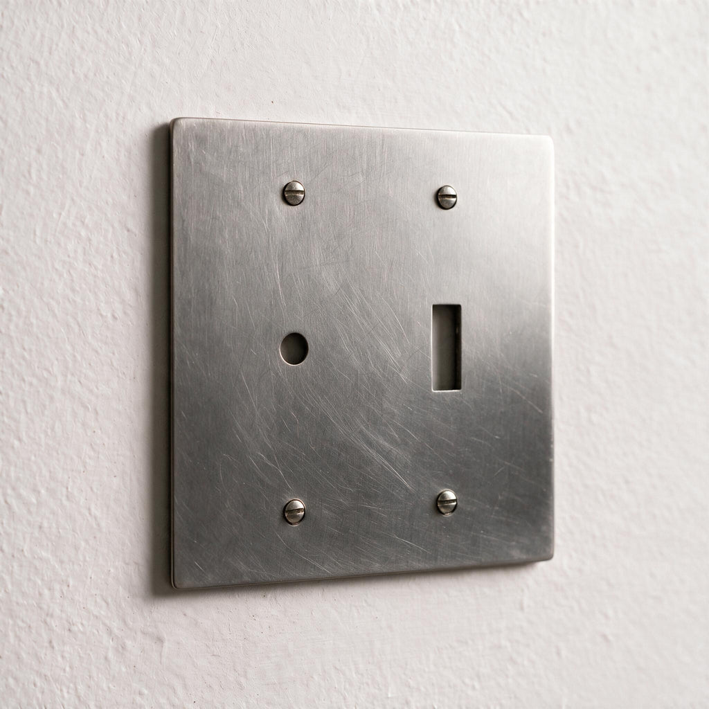 2-Gang Solid Brass Dimmer + Toggle Wall Plate