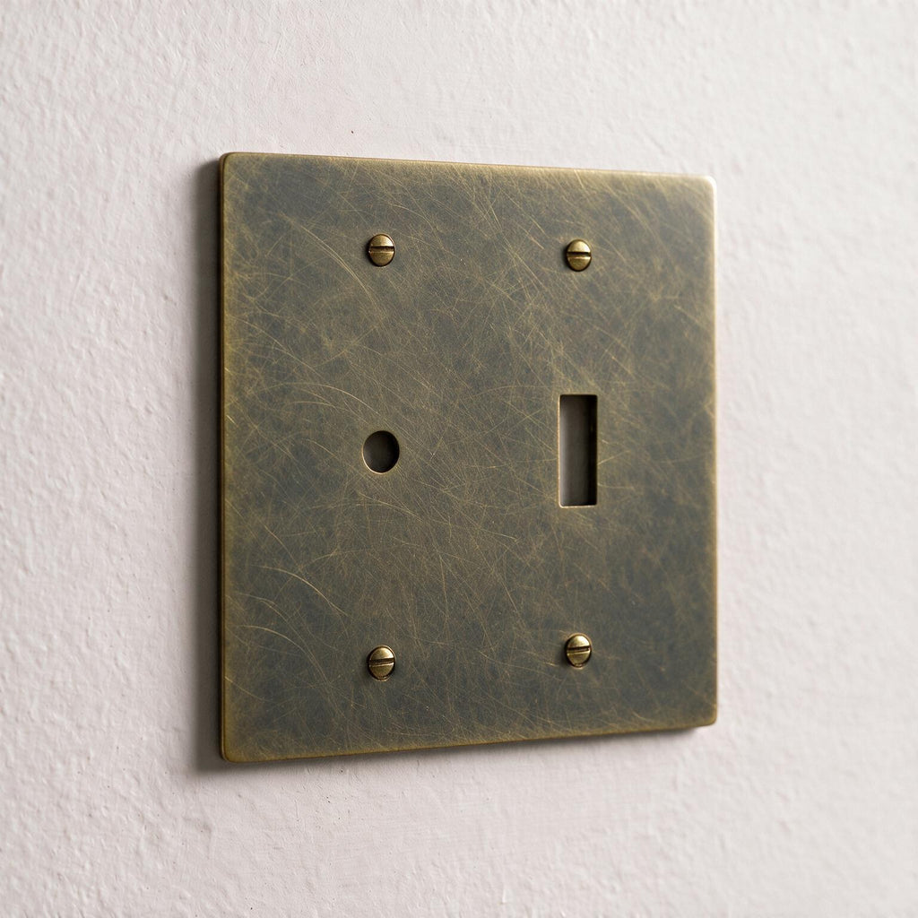 2-Gang Solid Brass Dimmer + Toggle Wall Plate