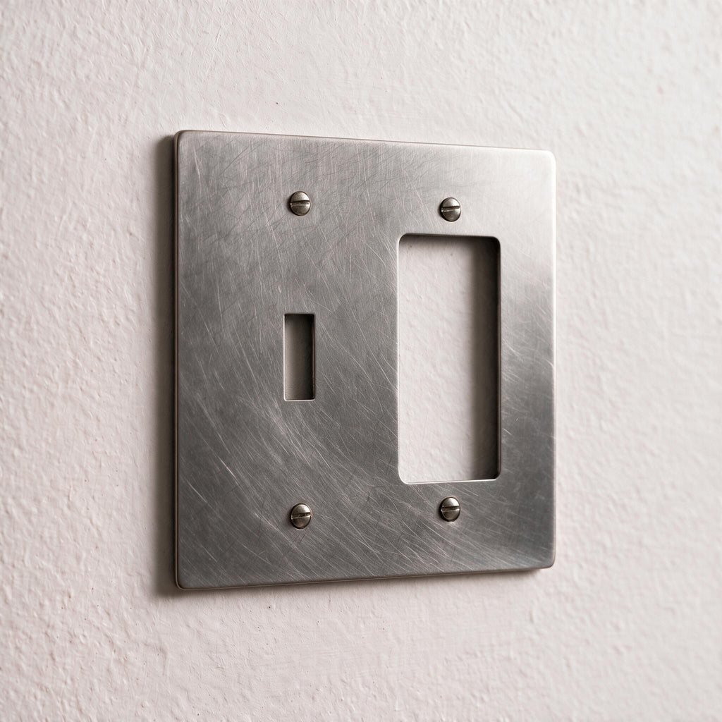 2-Gang Solid Brass Toggle + Outlet Wall Plate