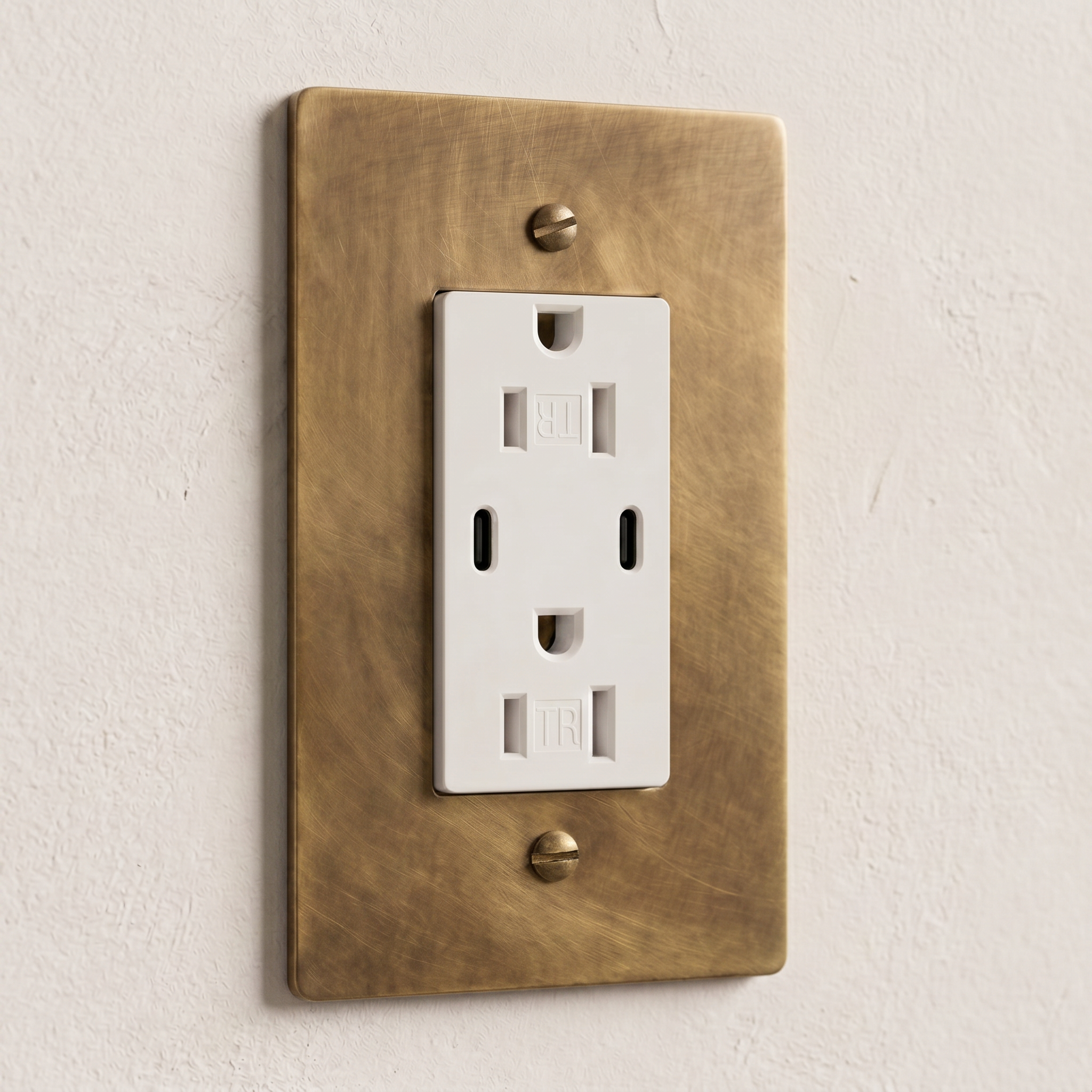 Solid Brass Dual USB-C Electrical Outlet