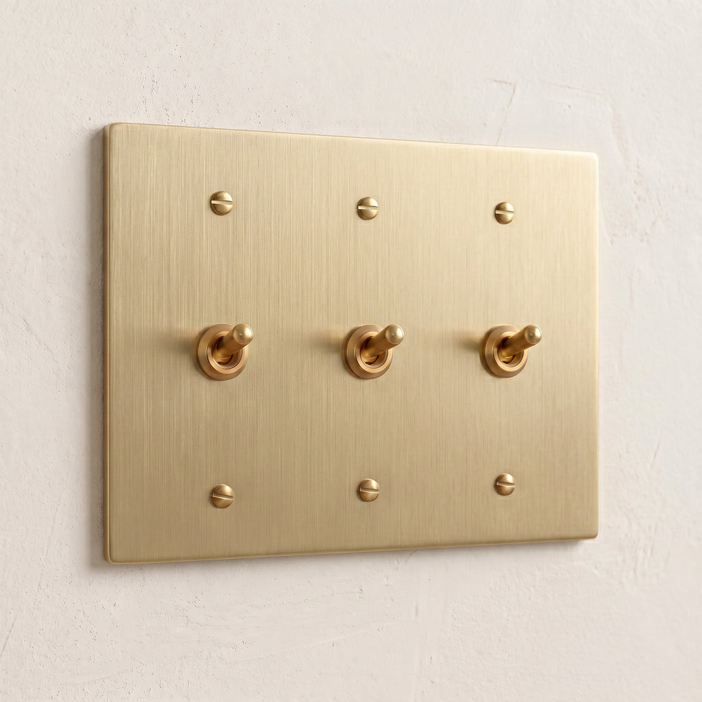 3-Gang Solid Brass Retro Toggle Light Switch