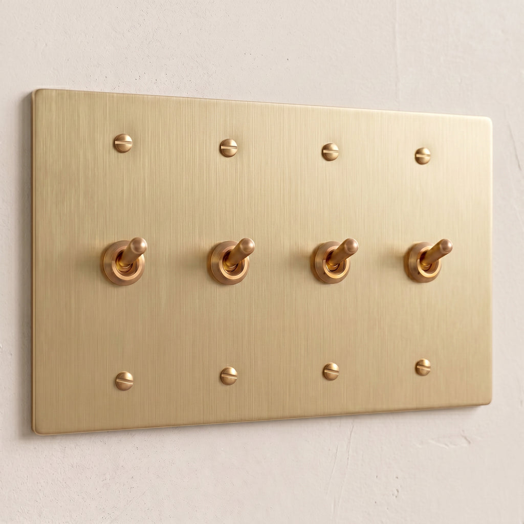 4-Gang Solid Brass Retro Toggle Light Switch
