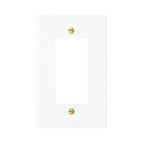 White decorator wall plate / outlet cover with warm brass accent details