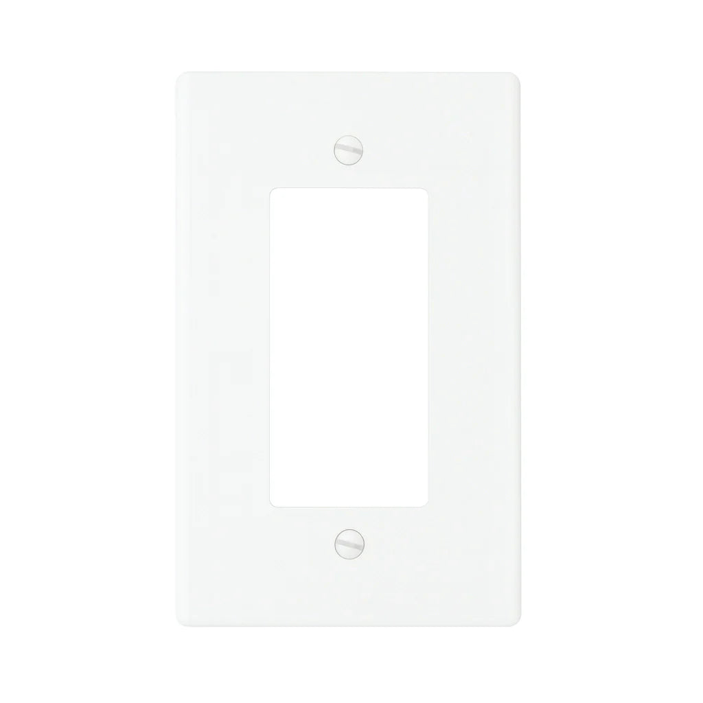 White solid brass decorator wall plate / outlet cover with clean satin finish