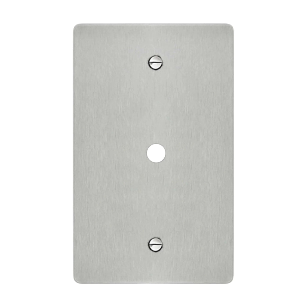 1-gang wall plate in brushed stainless steel finish, rotary dimmer opening