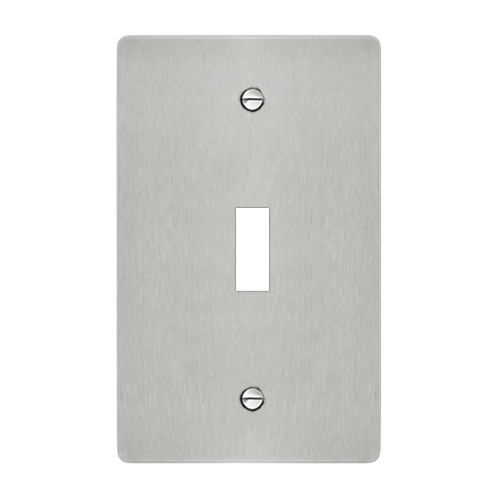 1-gang wall plate in brushed stainless steel finish, toggle opening
