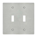 2-gang wall plate in brushed stainless steel finish, double toggle opening