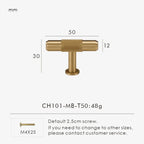 Measurement chart for a solid gold brass  linear t-bar 50 mm with dimensions and weight information.