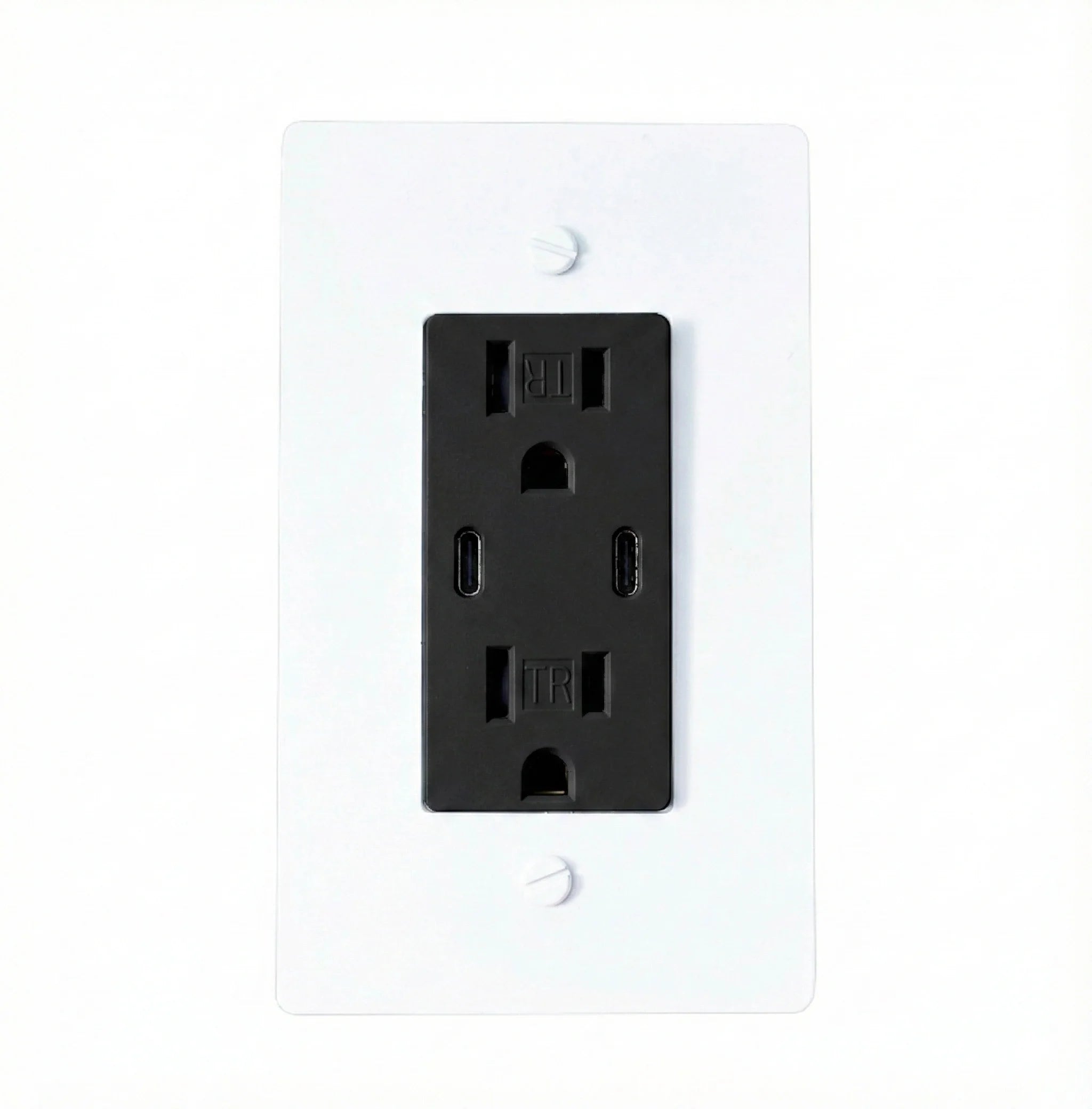 Black electrical outlet on a white wall